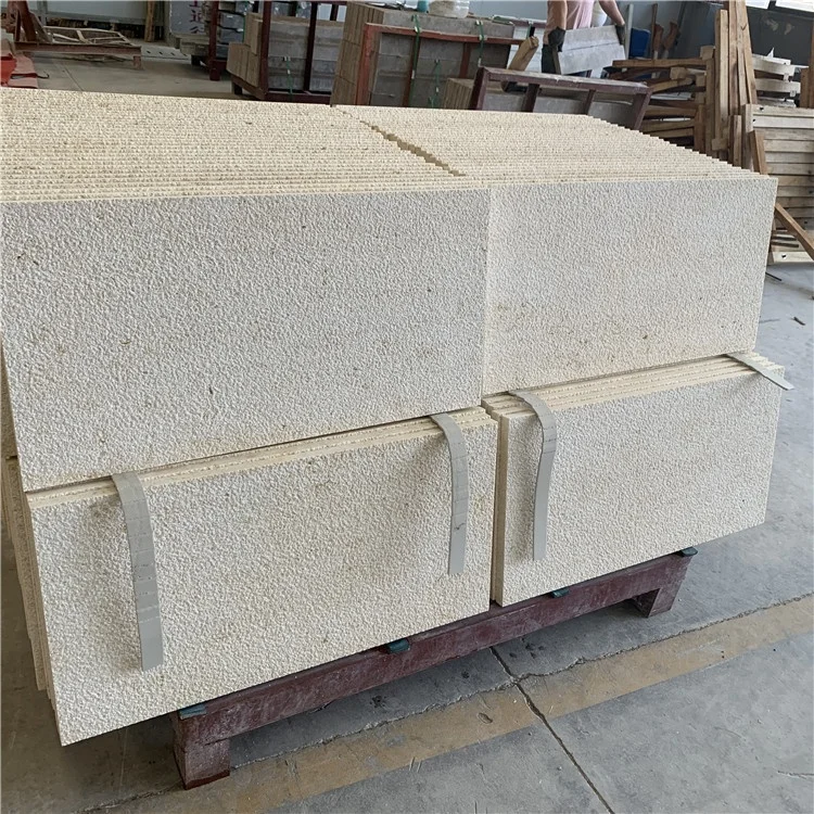Natural Beige Limestone For Outdoor Floor Tiles bushhammed face wall cladding tiles
