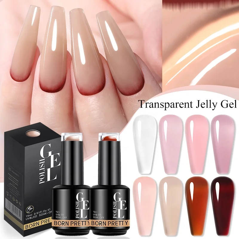 BORN PRETTY 8 Colors Ice Jelly Nude Gel Nail Colour Translucent Sheer Pink Gel Nail Polish 15ml