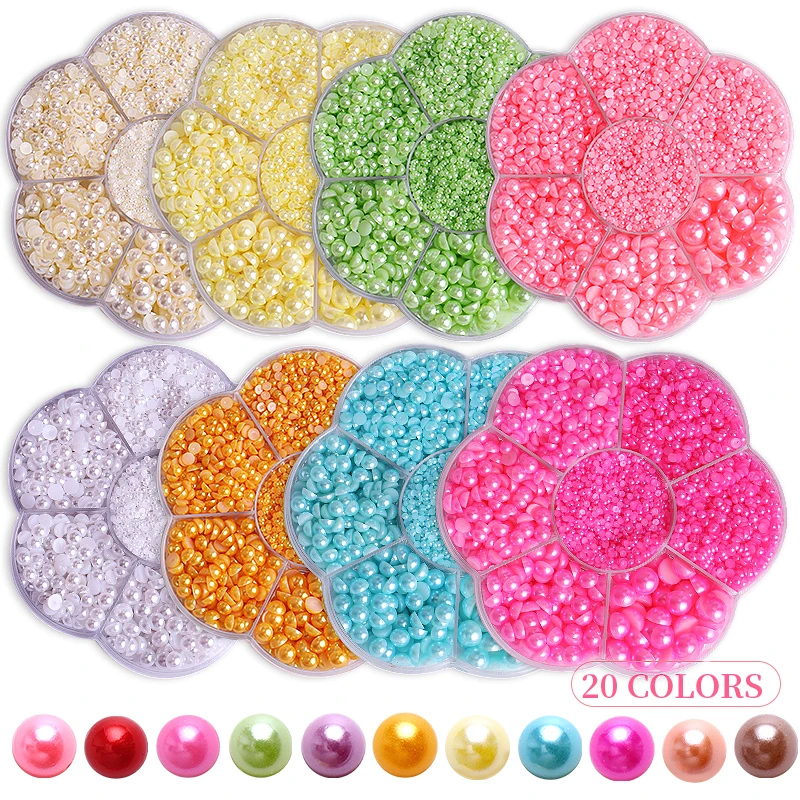 Mix Sizes White Nail Art Tips Half Pearls 3d Nail Beads Rhinestone Decoration DIY Beauty Salon Pearl Nail Charms