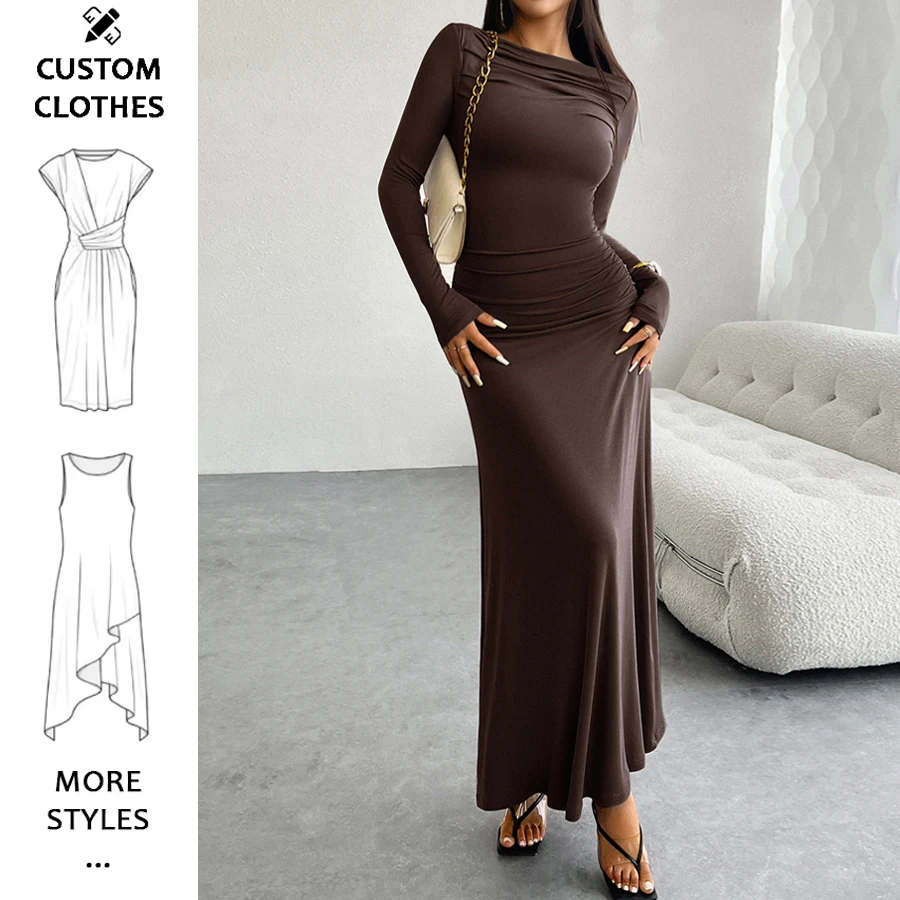 High quality women maxi slim long dresses 2024 autumn woman clothes latest fancy ladies dresses
