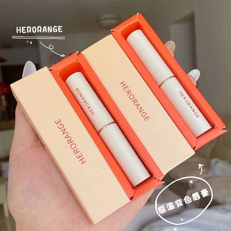 HERORANGE TC313 оранжевая матовая помада 3 цвета Увлажняющая с логотипом клиента для макияжа меняющая цвет температурой