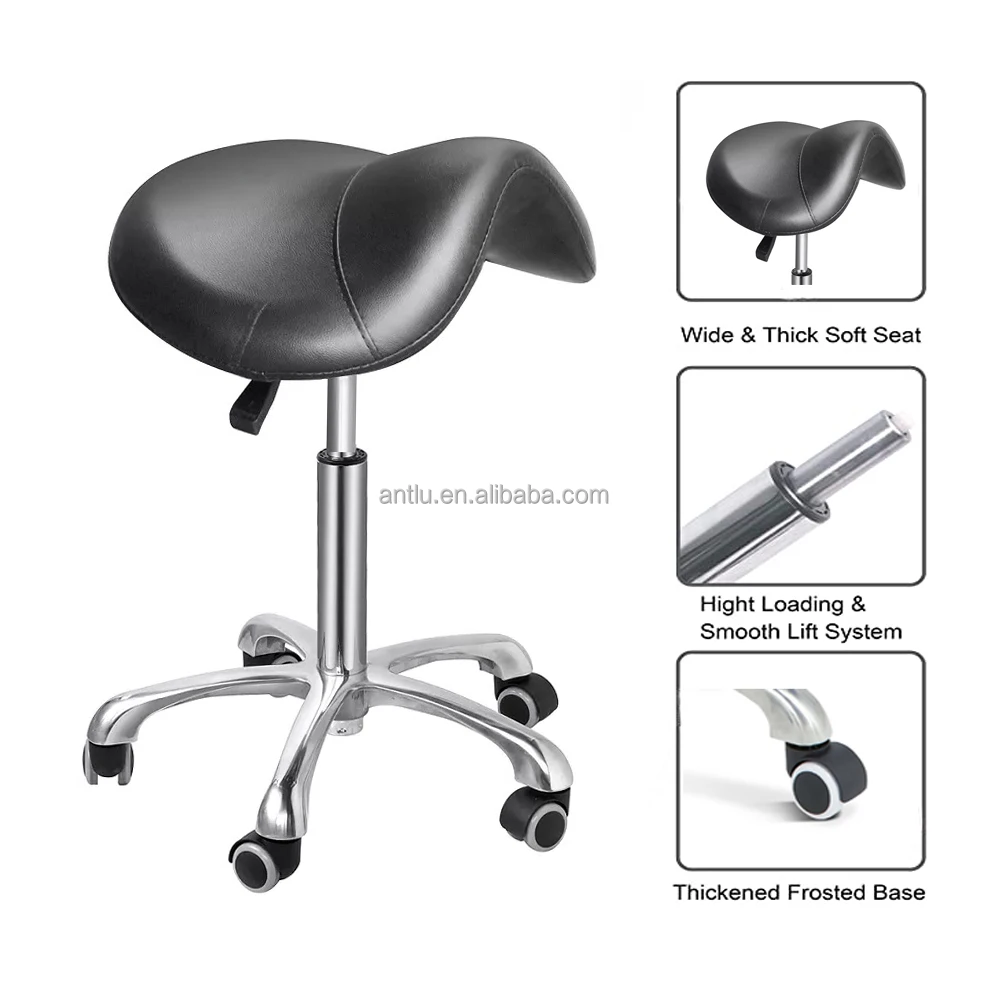 Ergonomic Black Adjustable Saddle Rolling Dental Stool Master Office Chair Barber Beauty Salon Saddle Stool
