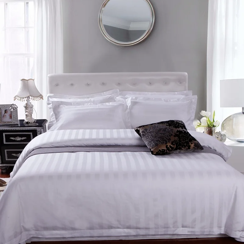Hotel luxury bed sheet custom logo size bedsheets white bed linen
