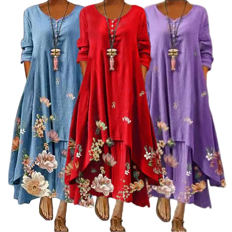 spring fall 2022  new arrivals women clothes maxi floral elegant casual boho dress ladies fashion dresses plus size club dress