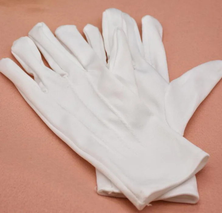 White Cotton Formal catering Costume Honor Parade Guard ceremony ceremonial work hand Gloves with Snap Cuff