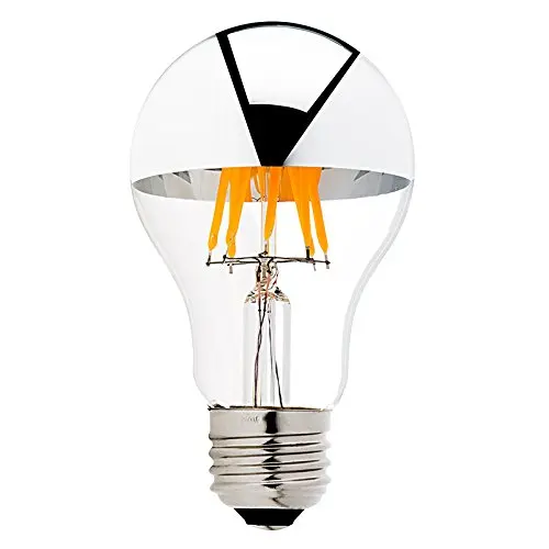 A60 Led filament Lamp Half Chrome Light Bulb Vintage Bulb with Mirror A60 6W (60W Equivalent)