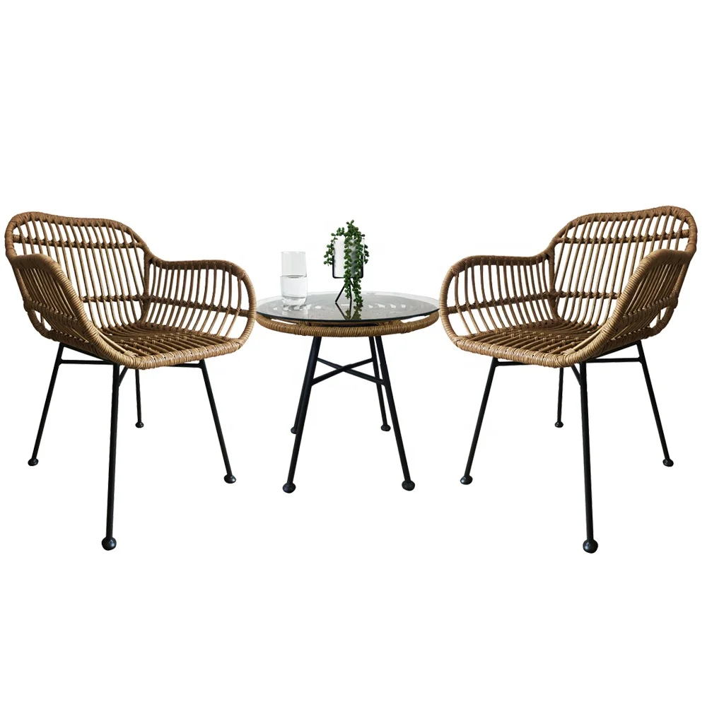 
2 pieces chairs and coffee table Leisure French Country Patio Wicker Dining Chair set 