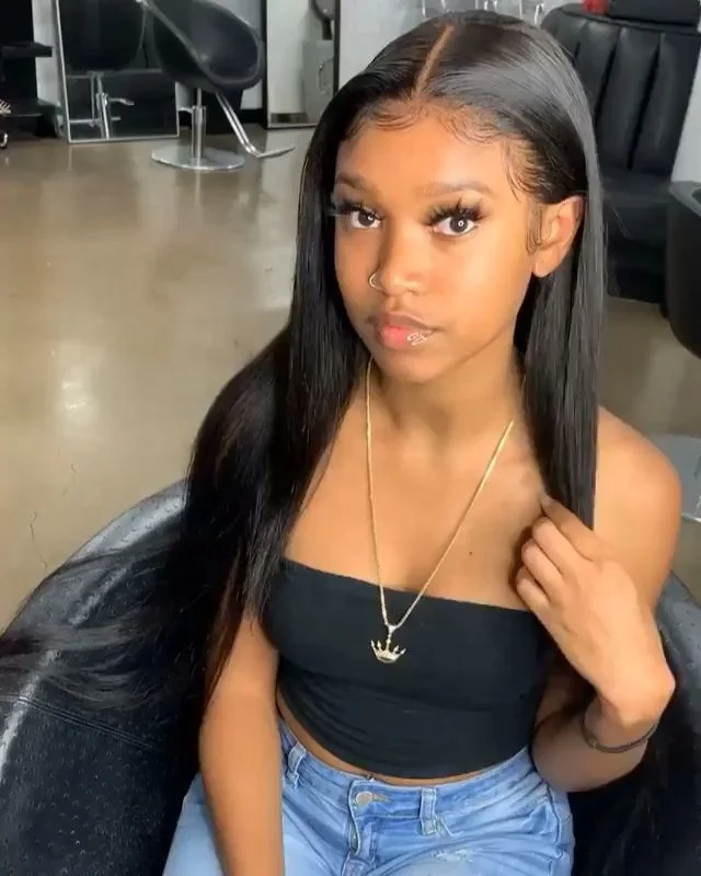 
HD Swiss Front Pre Plucked Wig Natural Hairline Silky Straight Brazilian Human Hair Frontal Wigs With Baby Hair 