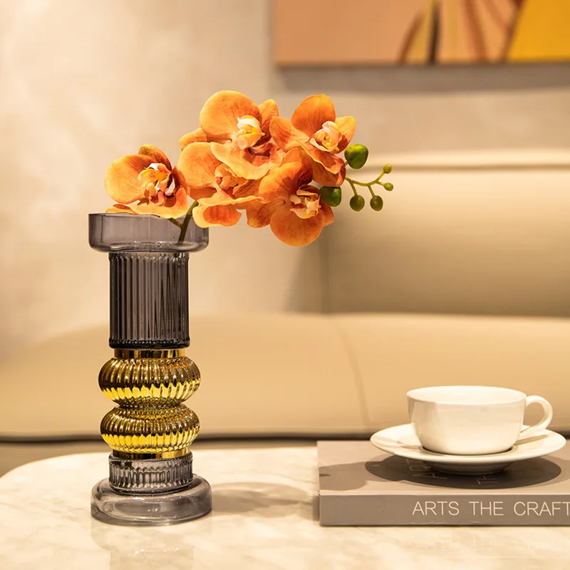 New creative candlestick shape gold-plated glass vase home design soft furnishings colored crystal vase