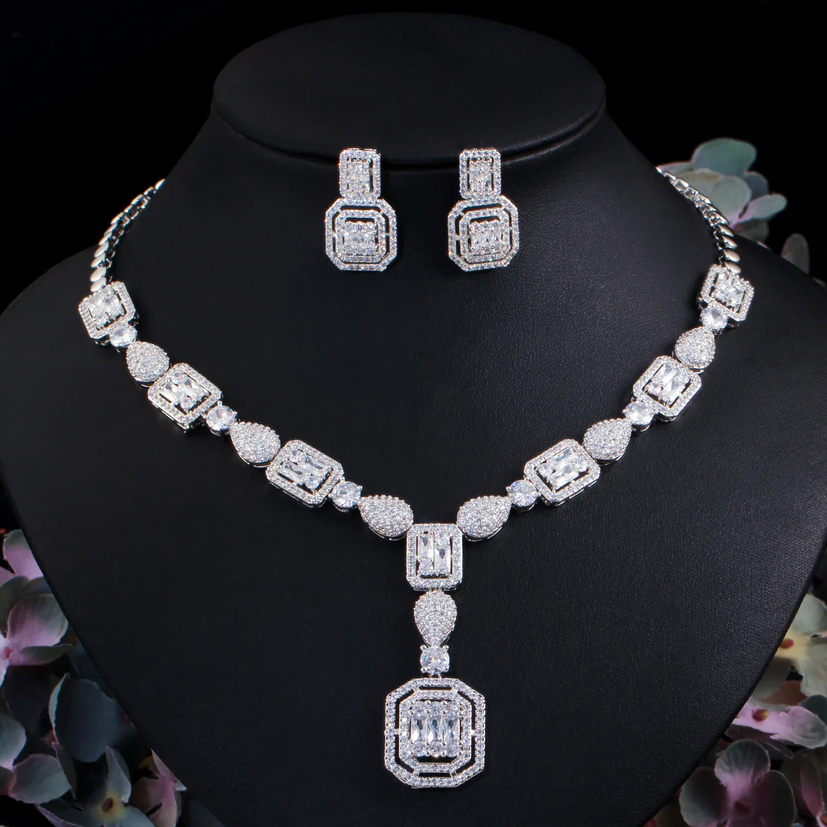 Luxury Dubai Bridal Jewelry Set Full Jewelry Sets Cz Crystal Bridal Zirconia Brass Vintage Wedding Party for Women White Zircon