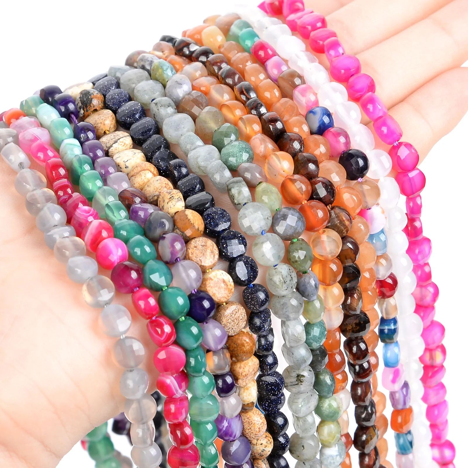 Flat Round Coin Faceted Stone Beads Natural Stone Beads Flat Round Loose Beads For Jewelry Making DIY Bracelets Handmade