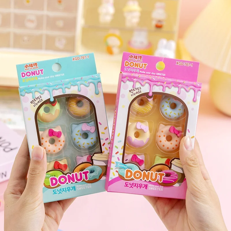 School cute 3D cartoon candy donut cat shaped kawaii erasers set for kids