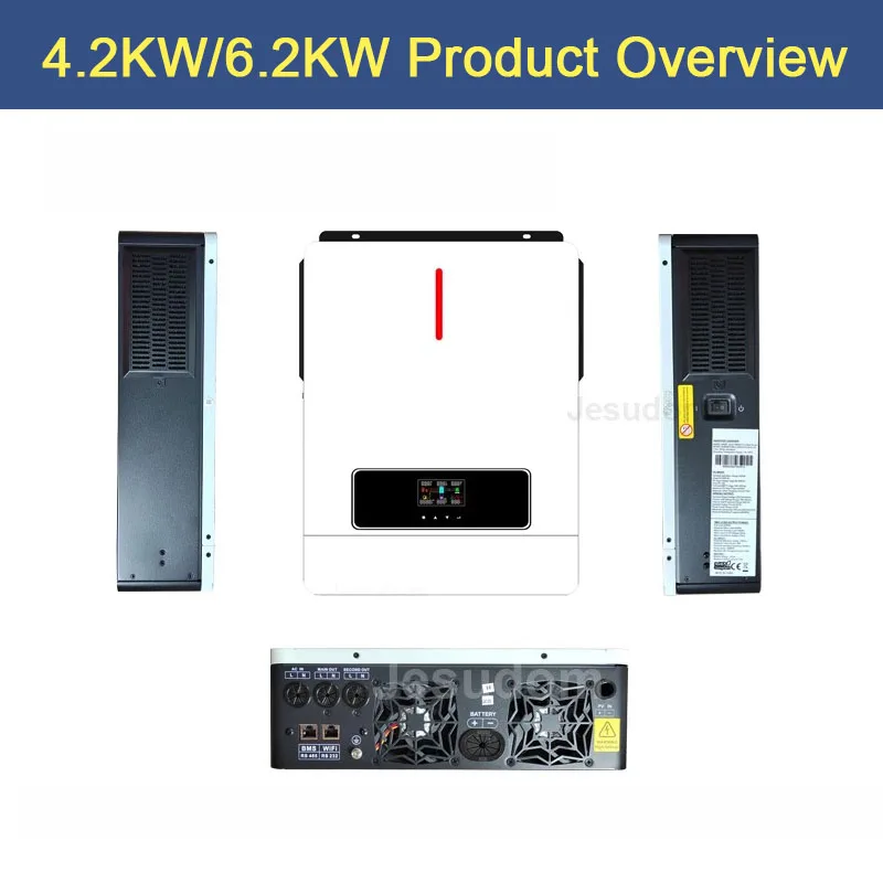 Jesudom 6200W 48V120A Hybrid Solar Panel Inverter Can Work for PV Input 60-45V Voltage with Daul AC 230V Output Hybrid Inverter