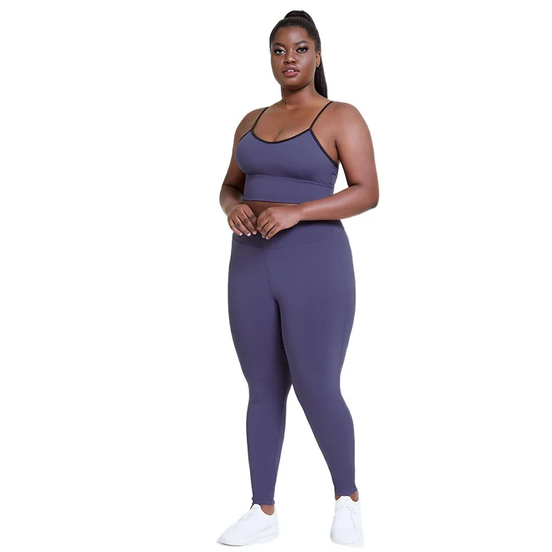 
2021 two piece xl spandex polyester gym clothing xxl yoga suit sport wear big plus size women breathable plus size yoga sets 