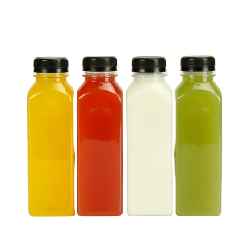 factory wholesale hot selling 350ml 16oz 32oz plastic PET square beverage empty bottle with lid