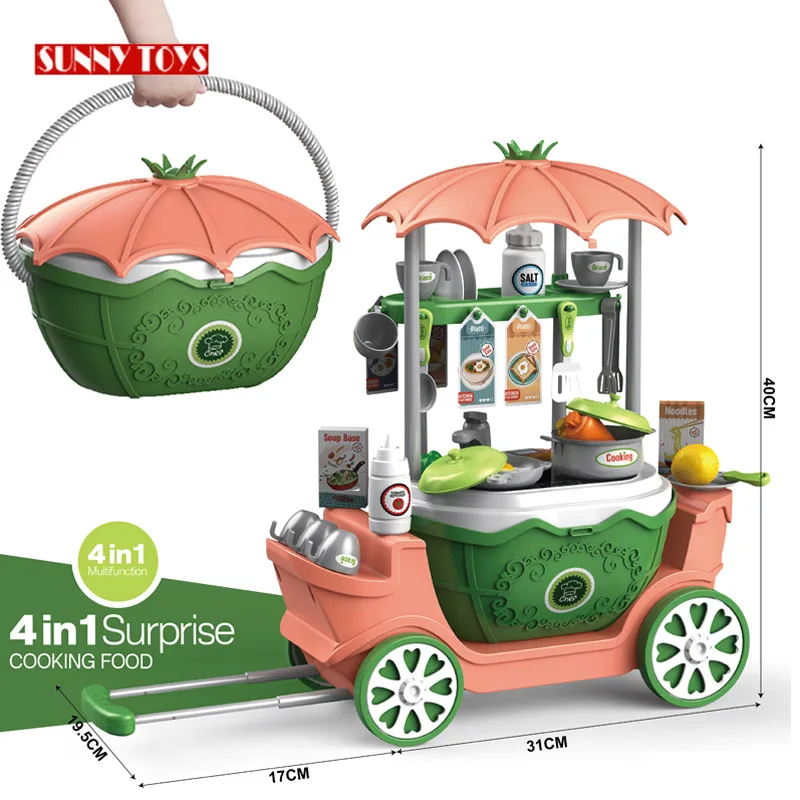 newest basket suitcase 4 in 1 pretend play kids cart trolley table kitchen cook toy for children