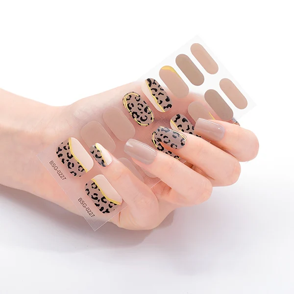 Wholesale 16 Pcs Coffee Leopard Print Gel Polish Nail Wraps 3D Semi-cured Gel Nail Stickers