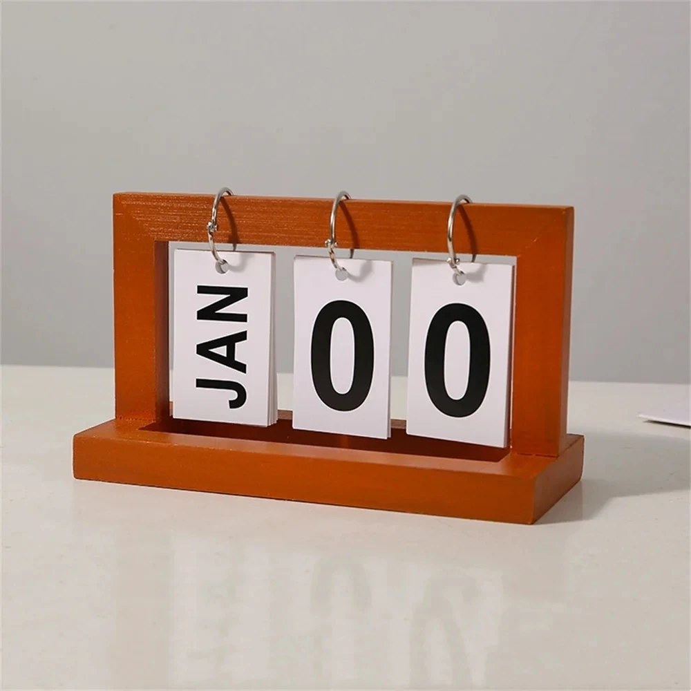 Home Decoration Photography Props Office Wooden Perpetual Calendar Flip Month Date Display Desktop Schedule Daily Planner