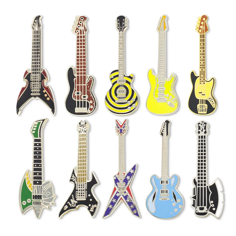 Wholesale Manufacturer Design Sandblast Spinning Badge Enamel Pin Hard Soft Enamel Guitar Customized Lapel Pins