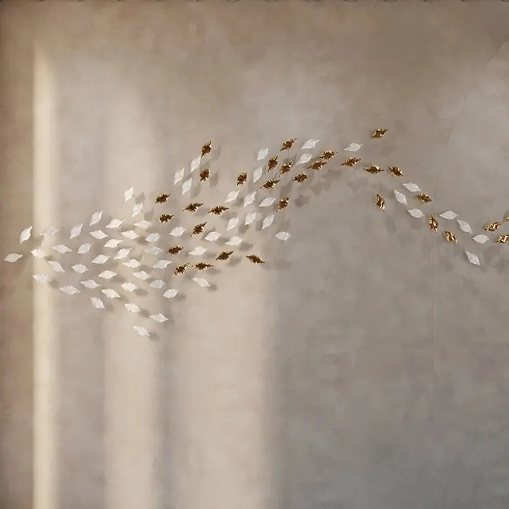 Modern Ceramic Leaf Wall Art White Golden Silver 25cm Large 3D Decorative Hang Wall Mounted Sculpture for Home Hotel Restaurant