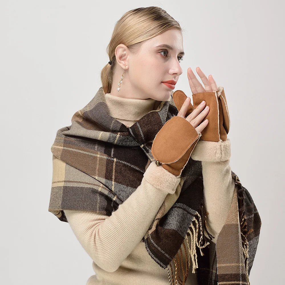 Kulanyane толстые мягкие женские модные зимние трикотажные перчатки без пальцев зимняя шапка и шарф и перчатки