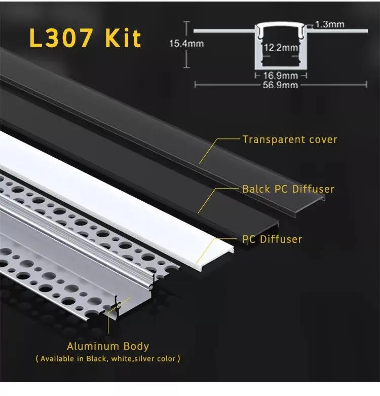 U Shape Extrusion Aluminum Profiles Flat LED Linear Profiles With Flexible LED Strips for Drywall Plastering Corner LED Profiles