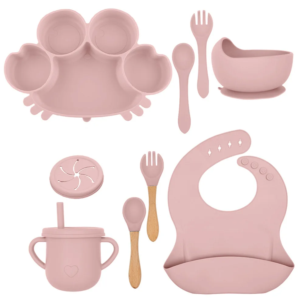 Cute cartoon crab split plate food grade baby silicone complementary food integrated sucker Bowl