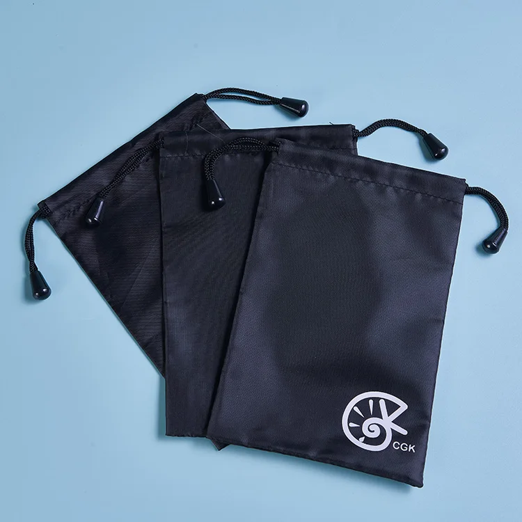 Cheap small black nylon mesh drawstring bag with custom logo