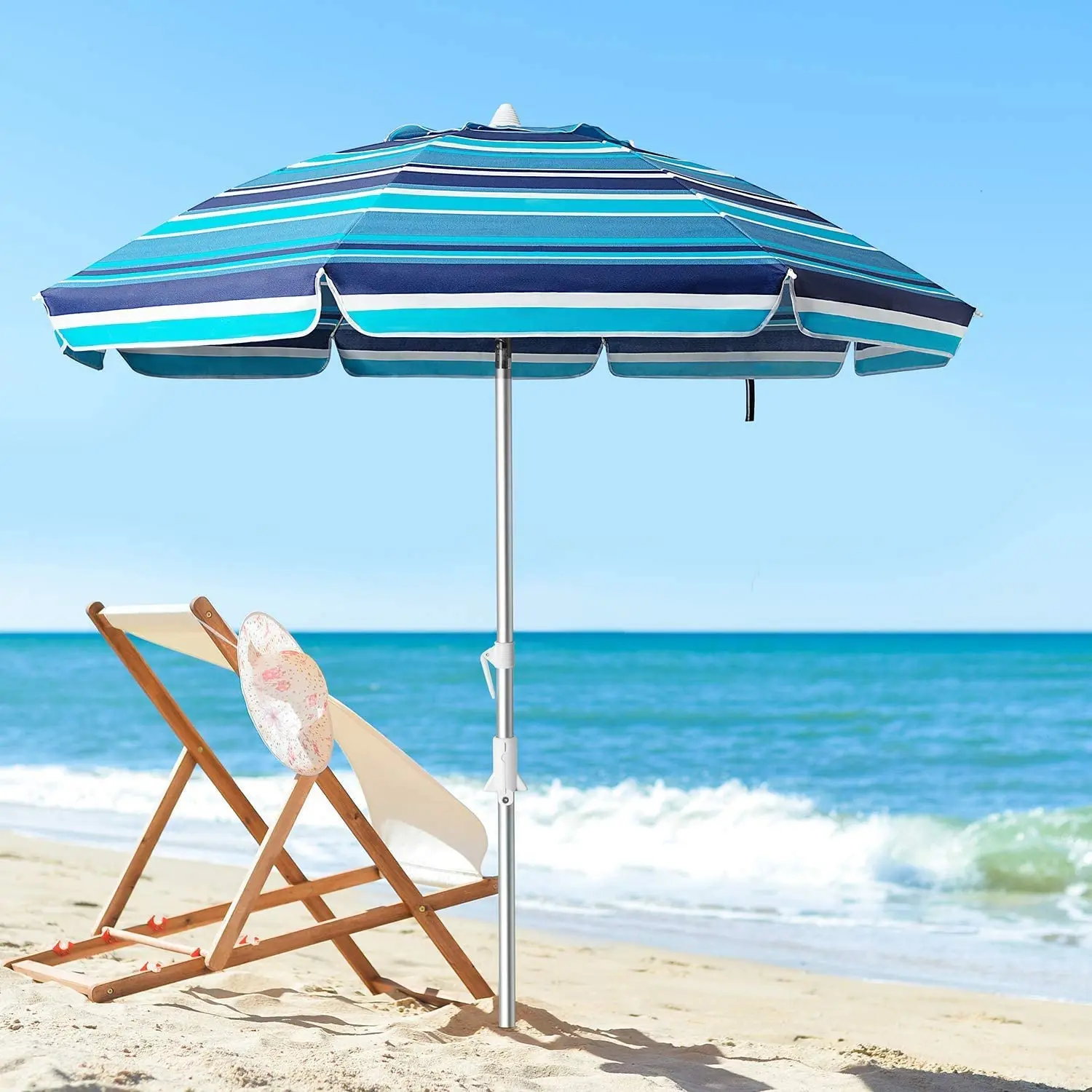 
Guilty Gadgets 1.8m Red Striped Garden Beach Patio Tilt Umbrella Parasol Sun Shade UPF UV Protection Tilting Striped Outdoo 