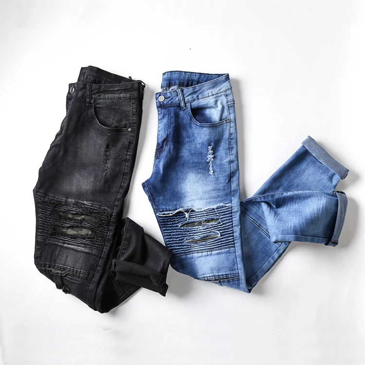 Pant Men high Street Jeans Holes Hip Hop blue/black Trousers Male Elasticity Punk Rock Pants 2020 new arrival biker jeans slim