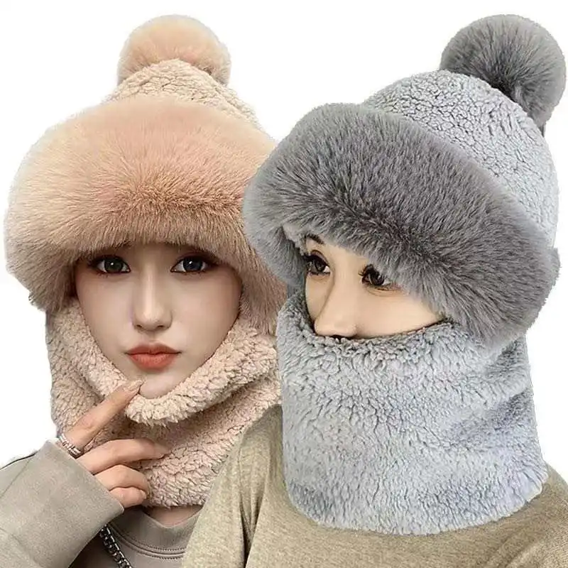 Promotion winter hats women plus fleece thickened outdoor riding hood bib mask one ear protection warm hat