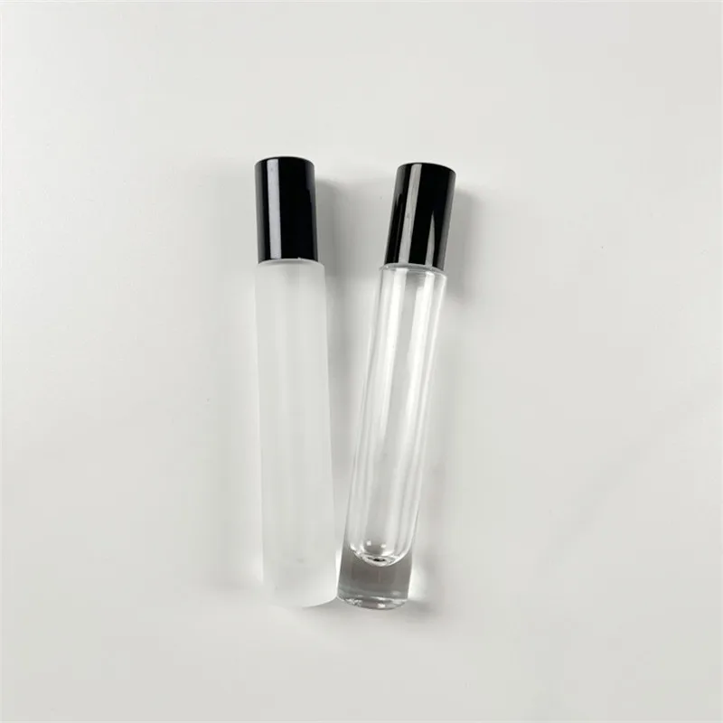Wholesale empty essential oil perfume 3ml 5ml 8ml 10ml frosted clear amber black glass roll on bottle with metal roller ball