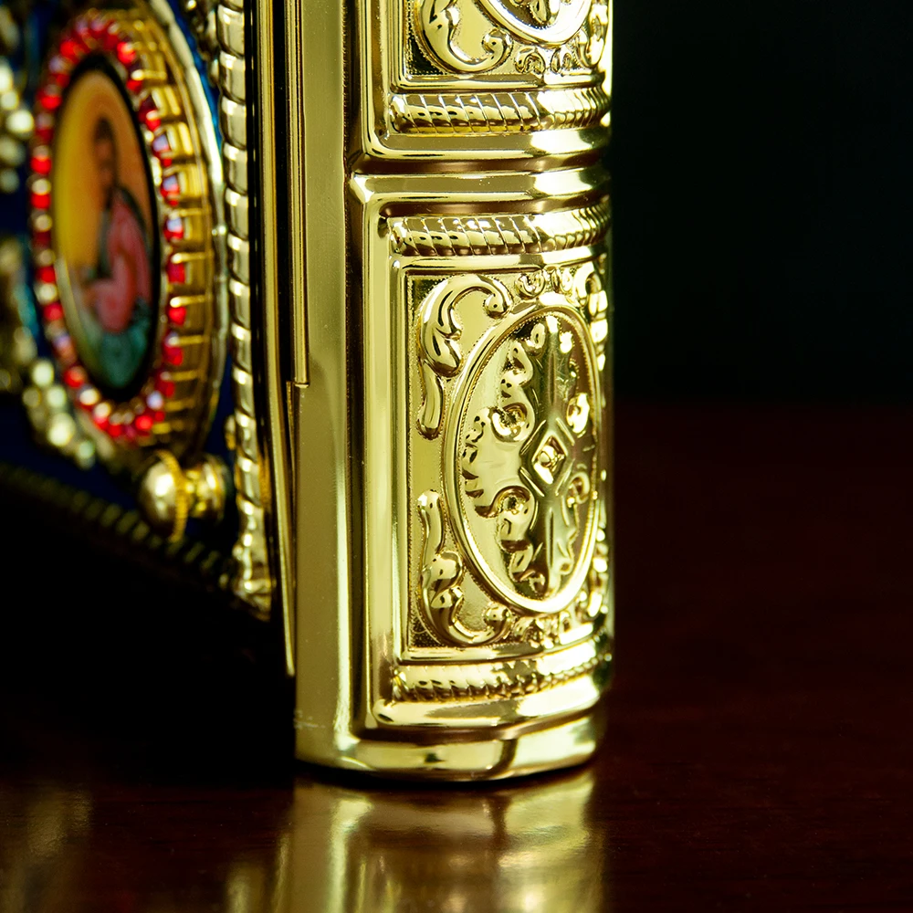 HT Church Product Supplier Gold Plated Orthodox Religious Character Icons Gold Plated Gospel Cover Bishop Holy Bible Book Cover