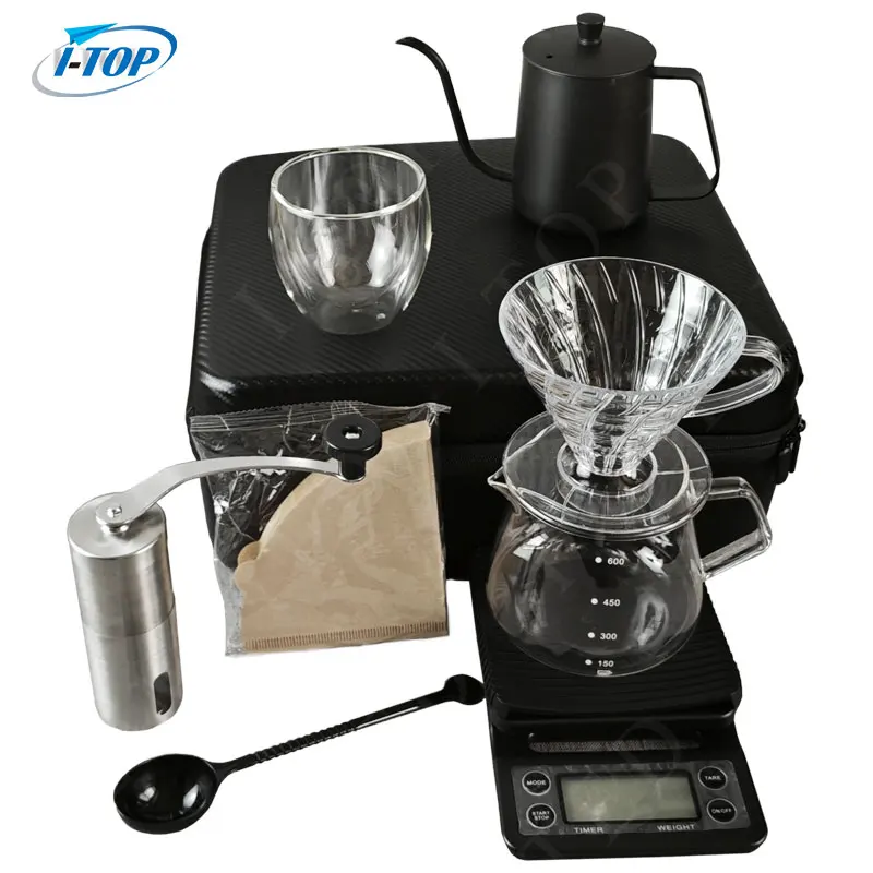 Manufacturer Coffee Accessories Electric Bean Grinder Kettle Dripper Cup Filter Pour Over Coffee Maker Set