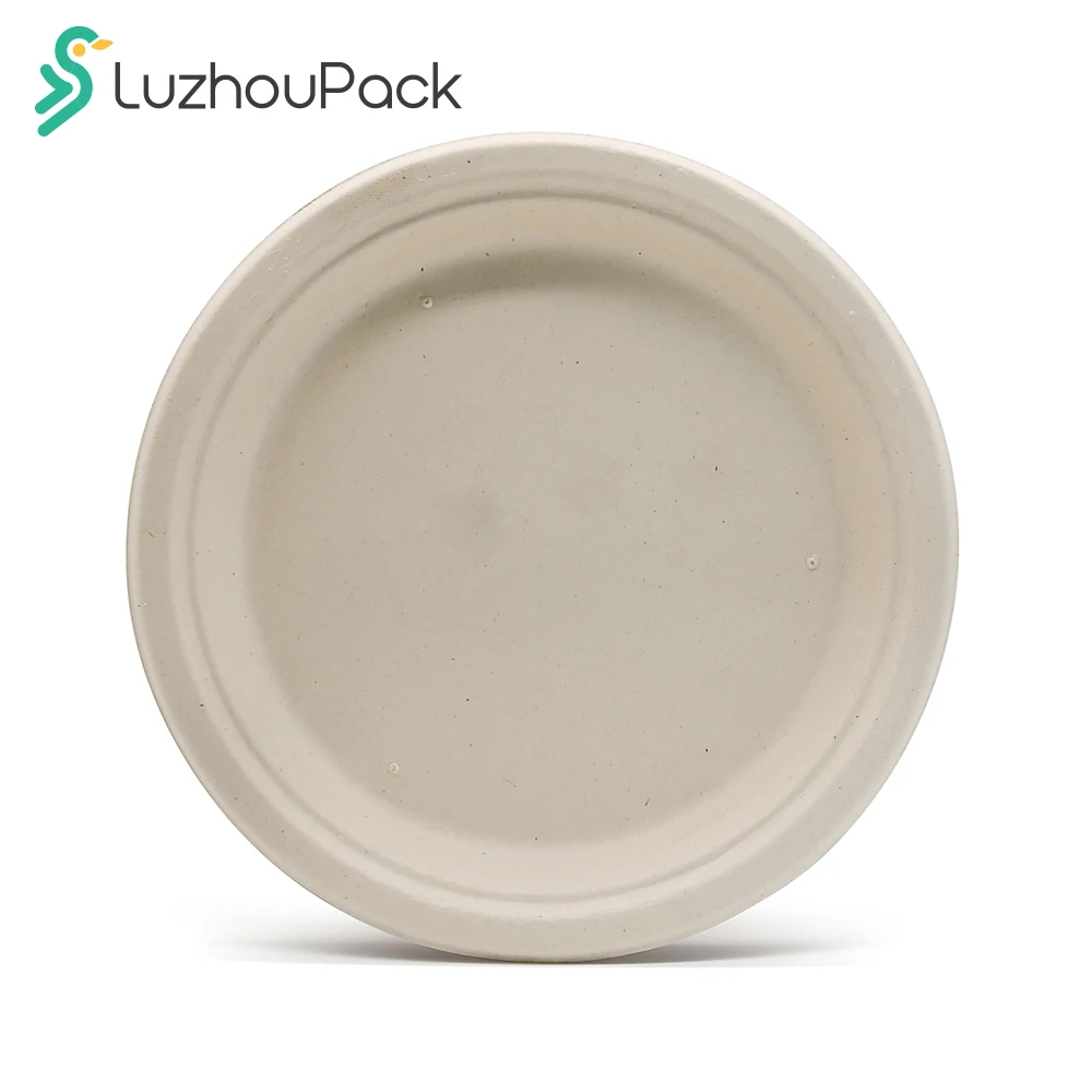 Поднос LuzhouPack для быстрого питания 9 дюймов 100% биоразлагаемая одноразовая бумага из жмыха сахарного тростника