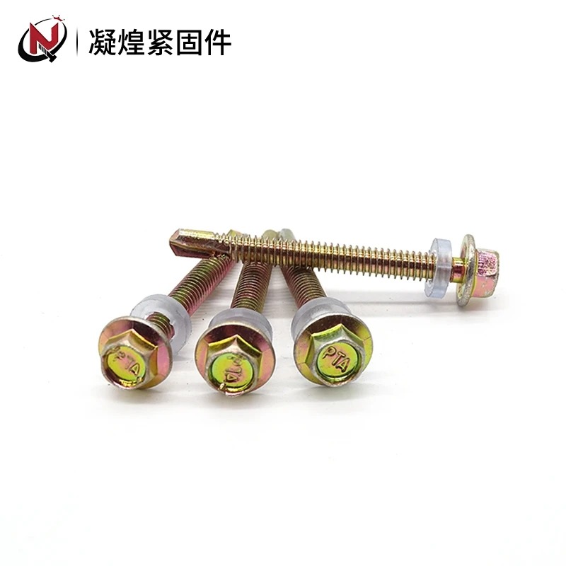 Yellow zinc plated hex flange self drill screws