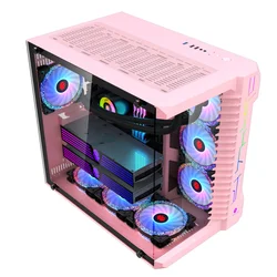 High quality full tower tempered computer case desktop pink-cases color with fair price