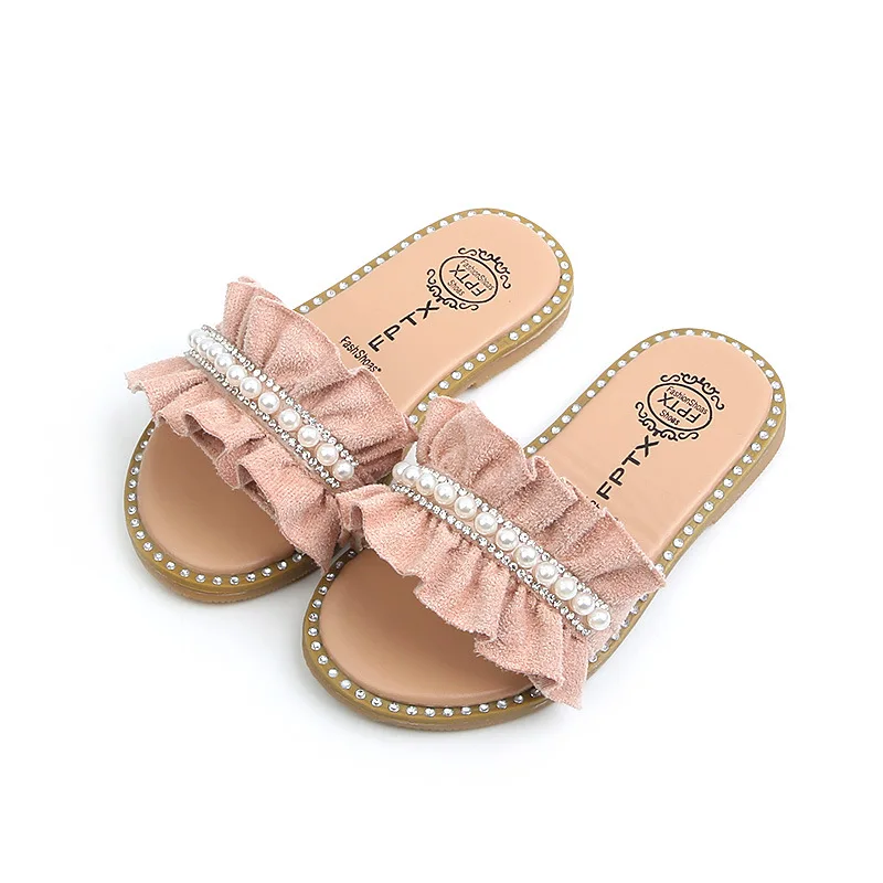 Hot design summer beautiful pearl design kids girls sandals girl shoes