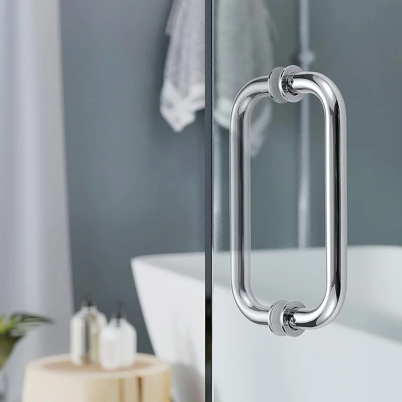 Foshan shower room handle 1 inch stainless steel round tube L-shaped handle glass door handle