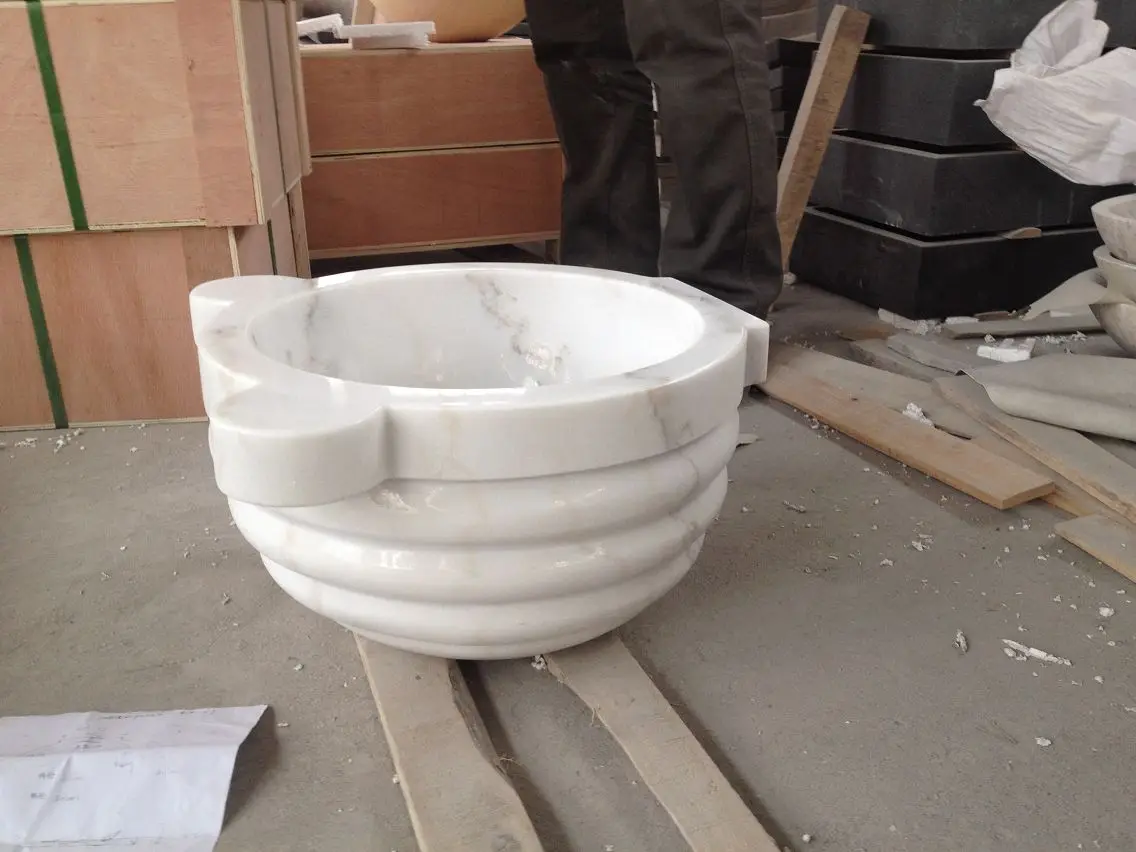 Turkish Beige Marble Carved Bath Hammam Kurna Sink For Spa Bathroom