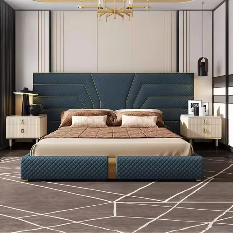 HJ HOME Italian royal hotel upholstered beds High headboard double king size hotel luxury bedroom villa furniture