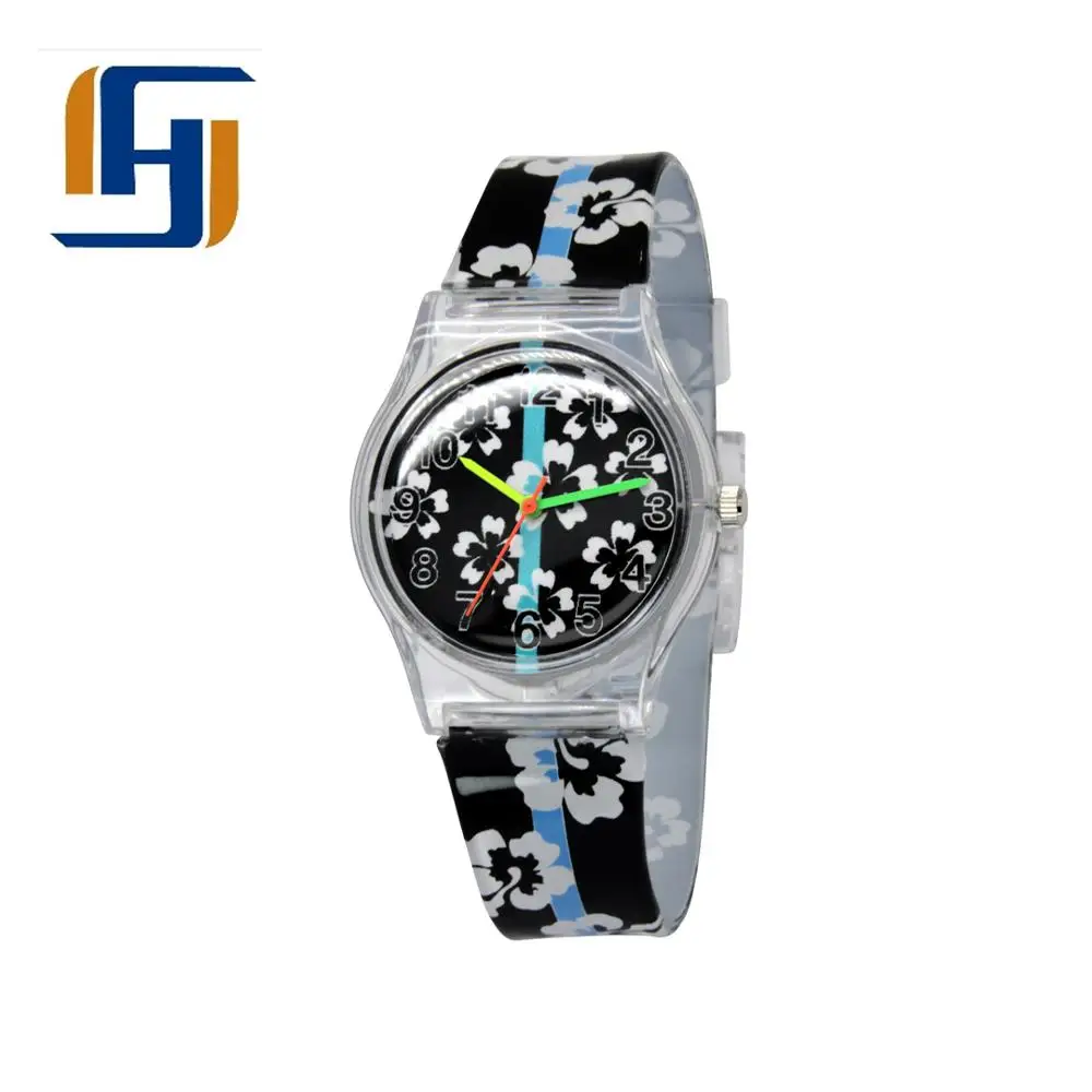 Fancy Stylish Customized Watch Face PVC Watchband Kids Watches Plastic Unisex Rubber Round Logo Can Be Printed on Watch Dial