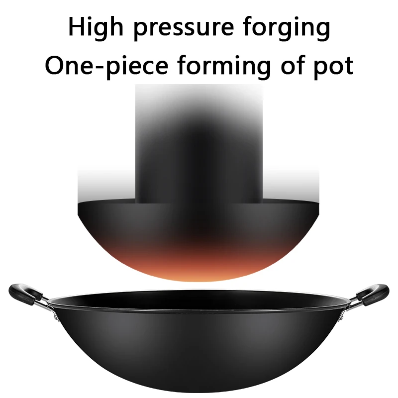 Modern Stainless Steel Black Uncoated Non Stick Braised Pan Refined Cast Iron Double Handle Anti-Rust Wok
