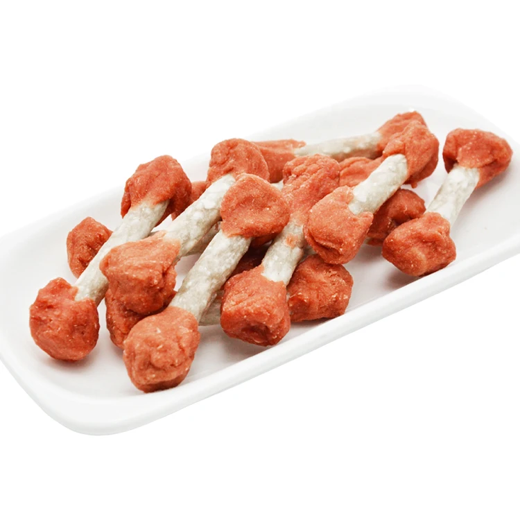 Qingdao Myjian wholesale High Quality Pet food snacks dental bones natural Salmon Dumbbell dog treats snacks