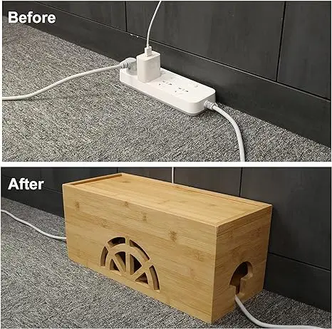 Factory Supply Home Wooden Magnetic Large & Small Bamboo Cord Organizer Cable Management Box  To Hide Wires