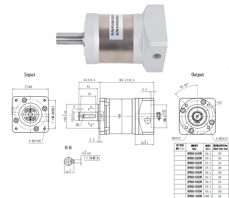 Double Step Precision Planetary Gearbox 60 Round Flange Gearhead for NEMA24 Stepper Motor