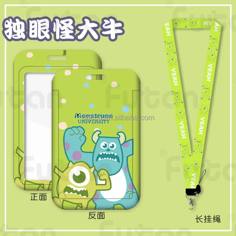 Cute Cartoon Woody Monster-Crew Card Holder Lanyard Anti-Lost Name Badge Bus Work ID Card Case with Lanyard