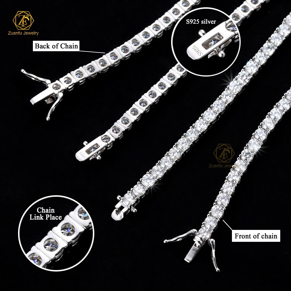 925 silver moissanite bracelet iced out VVS moissanite 3mm 4mm 5mm tennis bracelet Moissanite diamond tennis chain necklace