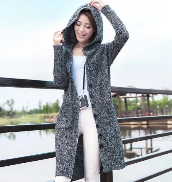 
Sale Cheap Long Knitted Hooded Coat Cardigan For Women 
