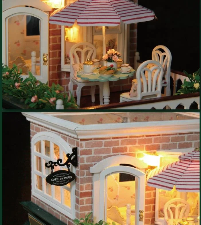 Diy French coffee trip cottage Large handmade model house gift with cover